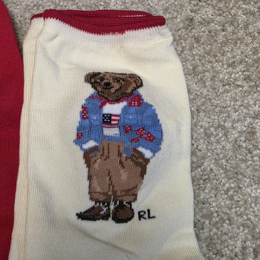 Polo Ralph Lauren Women's 3 Pair Sock‎ Gift Set Bear Flag Pony Crew Socks 9-11